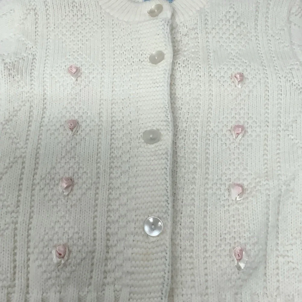 Vintage Julius Berger Baby Sweater Size ? 18-24 Months Cardigan Satin Roses READ